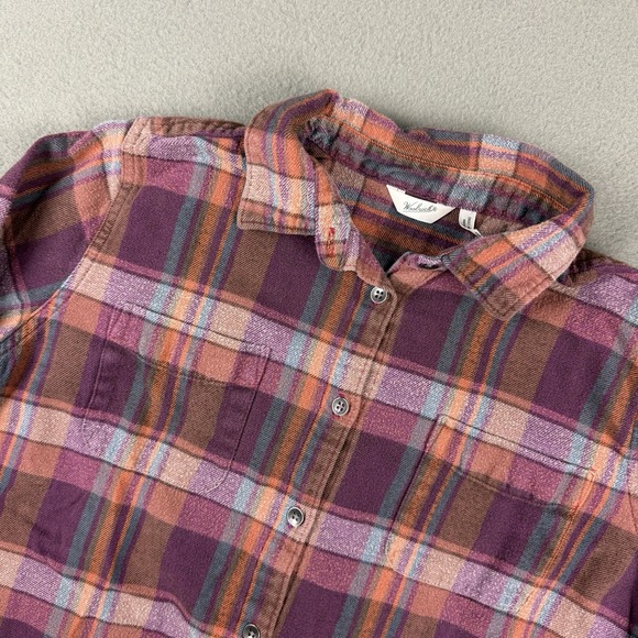 Woolrich Plaid Shirt Women's Size‎ Medium Burgundy Plaid Flannel Long Sleeve - Picture 5 of 14